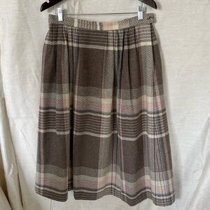 Vintage Koret 1980s wool blend pleated skirt brown pink blue accents size 10